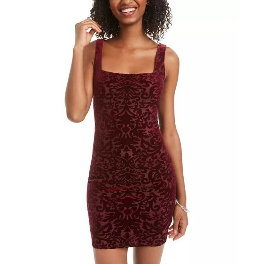 Jump Apparel Burgundy Red Burnout Velvet Sleeveless Square Neck Sheath Dress NWT